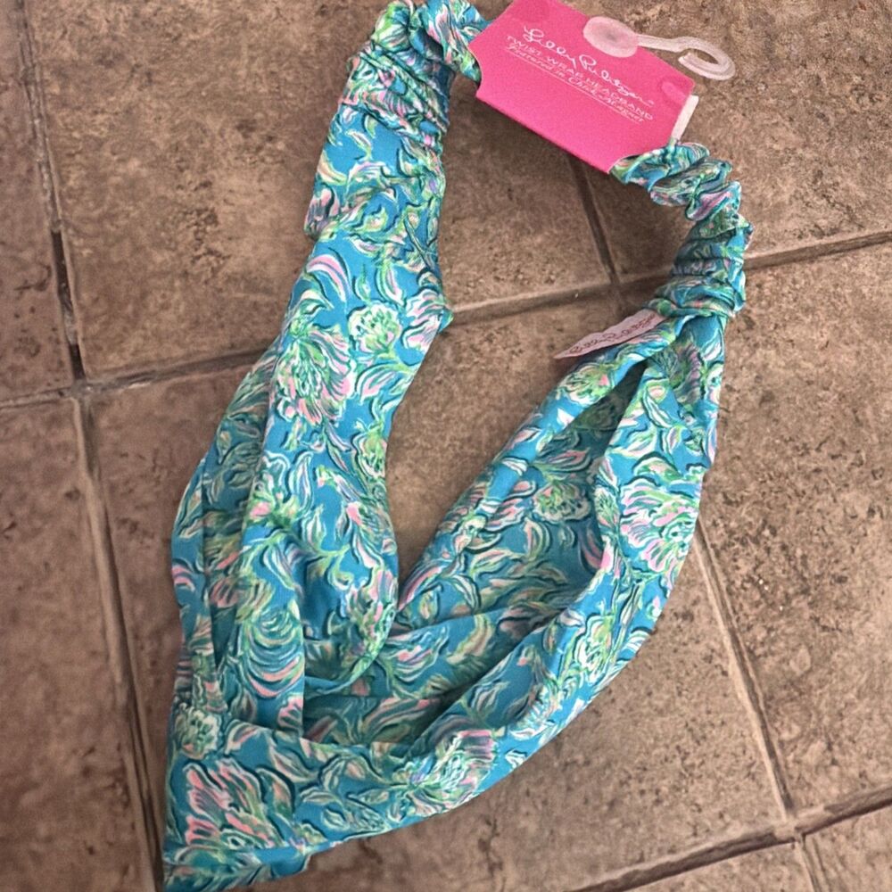 Lilly Pulitzer Twist Wrap Headband Chick Magnet Blue Floral Print Hair Accessory - Picture 2 of 3
